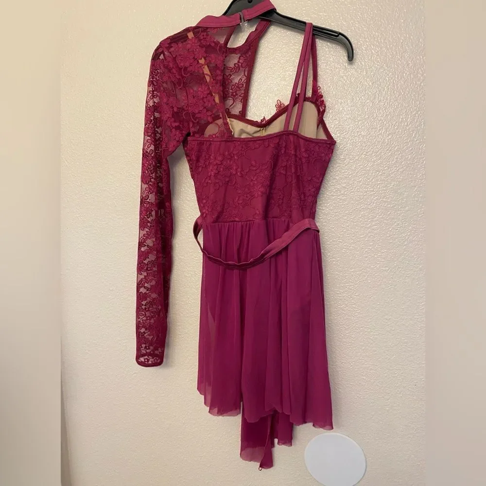 WEISSMAN Dance Costume hot pink lace appliqué WHERE'S MY LOVE 12365 SA-Small adu